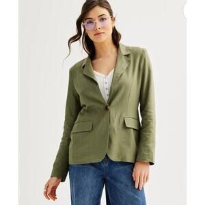Express Women's Green Linen Blend Blazer Jacket Corpcore Business Office Siren S